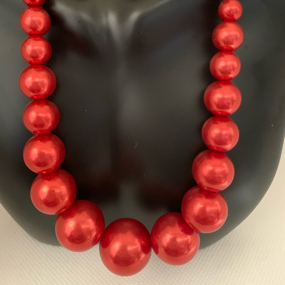 Pearl Red Graduated Necklace drop ball earrings
